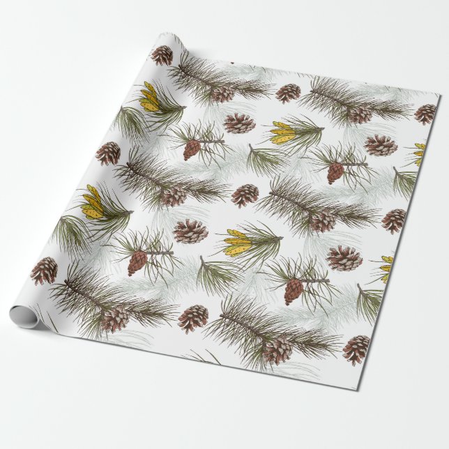 Autumn Pine Cones Wrapping Paper (Unrolled)