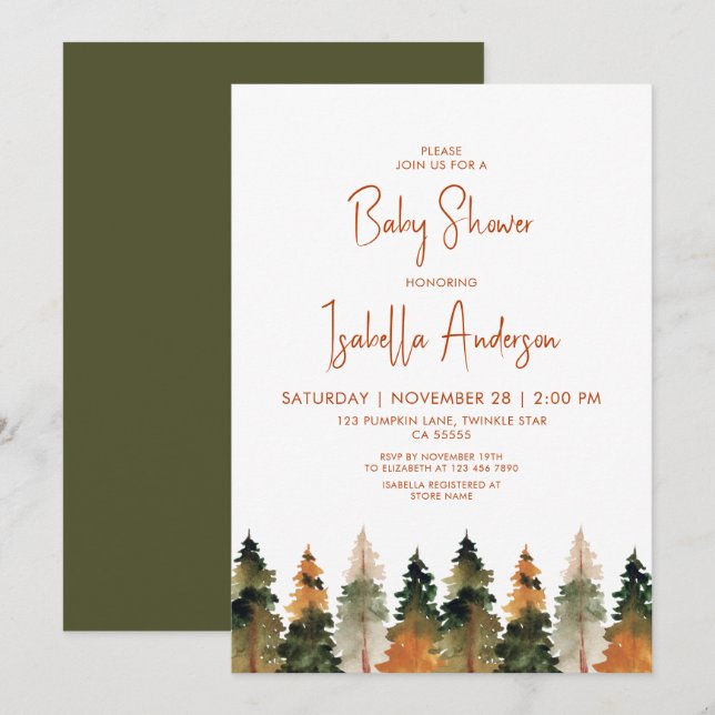 Autumn Pine Trees Baby Shower   Invitation (Front/Back)