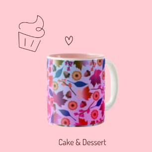 Autumn Pink and Red Leaves, Flower Leaves Pattern Two-Tone Coffee Mug