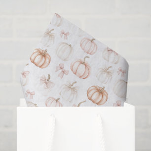Autumn Pink Bows White Orange Pumpkins Tissue Paper
