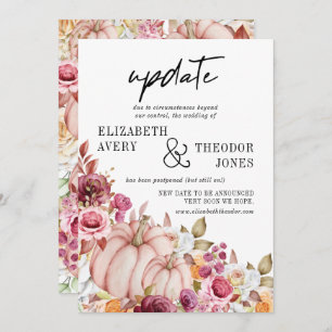 Autumn Pink Burgundy Pumpkin Floral Wedding Update Invitation