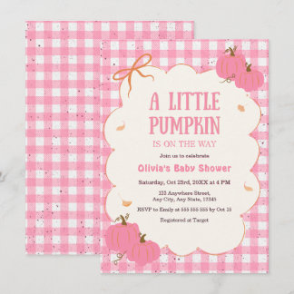 Autumn Pink Gingham A Little Pumpkin Baby Shower Invitation
