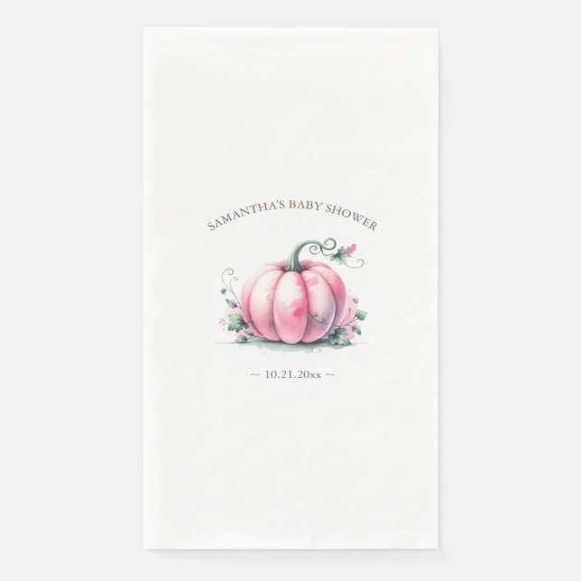 Autumn Pink Pumpkin Baby Shower Personalised Napkin (Front)