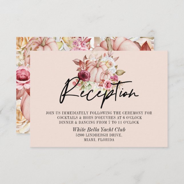 Autumn Pink Pumpkin Wedding Reception Invitation (Front/Back)