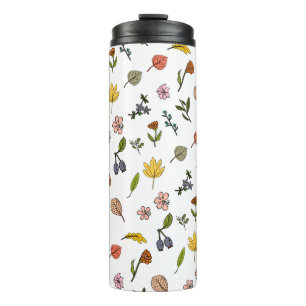 autumn pink red and yellow flowers and leaves thermal tumbler