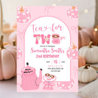 Autumn Pink Whimsical Retro Tea Girl 2nd Birthday