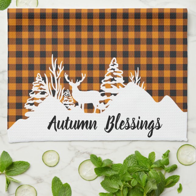 Autumn plaid and mountains tea towel (Folded)