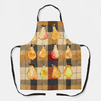 Autumn Plaid Apron with Pears Design