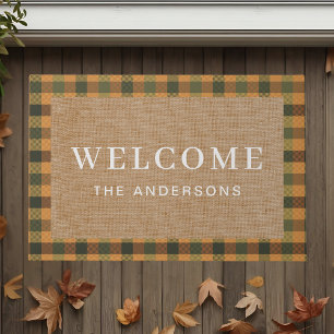 Autumn Plaid Custom Family Name Welcome Doormat