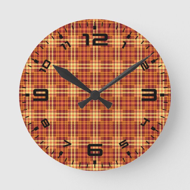 Autumn Plaid Fabric Texture Pattern-52627 Round Clock (Front)