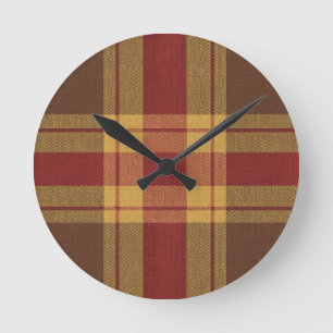 Autumn Plaid Faux Fabric  Clock