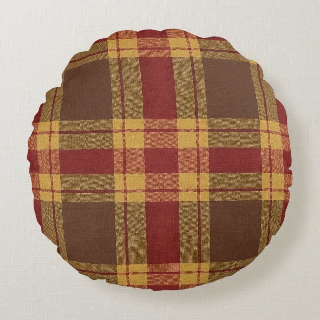 Autumn Plaid Faux Fabric  Round Pillow (Front)