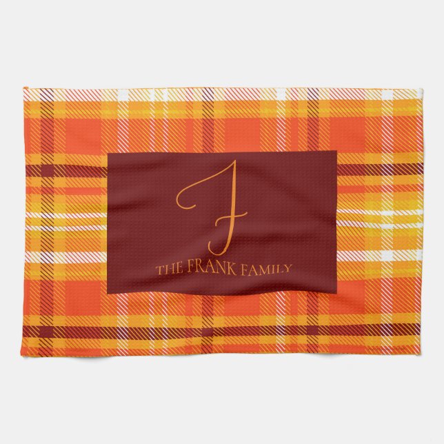 Autumn Plaid Home Decor Fall Season Tea Towel (Horizontal)