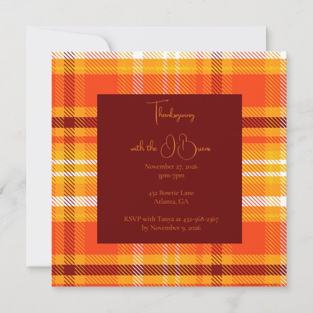 Autumn Plaid Home Decor Fall Season Thanksgiving  Invitation (Front)
