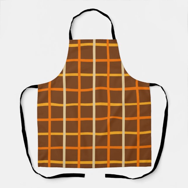 Autumn Plaid Pattern in Orange Green and Brown Apron (Front)