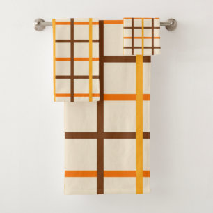 Autumn Plaid Pattern in Orange Green and Brown Bath Towel Set