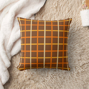 Autumn Plaid Pattern in Orange Green and Brown Cushion
