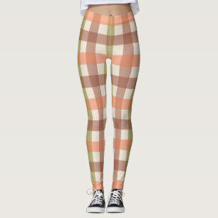 Autumn Plaid Pattern in Orange Green and Brown Leggings