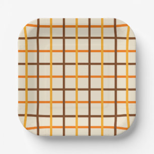 Autumn Plaid Pattern in Orange Green and Brown Paper Plate