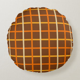Autumn Plaid Pattern in Orange Green and Brown Round Cushion