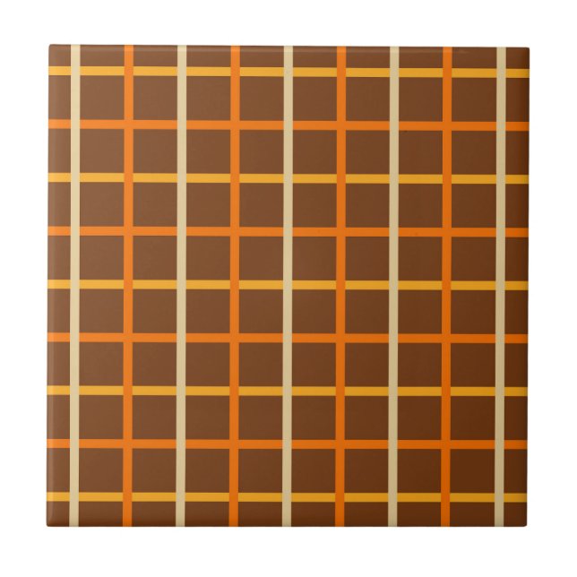 Autumn Plaid Pattern in Orange Green and Brown Tile (Front)