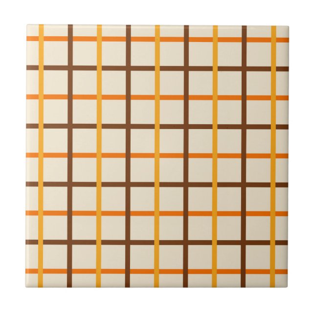 Autumn Plaid Pattern in Orange Green and Brown Tile (Front)