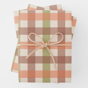 Autumn Plaid Pattern in Orange Green and Brown Wrapping Paper Sheet