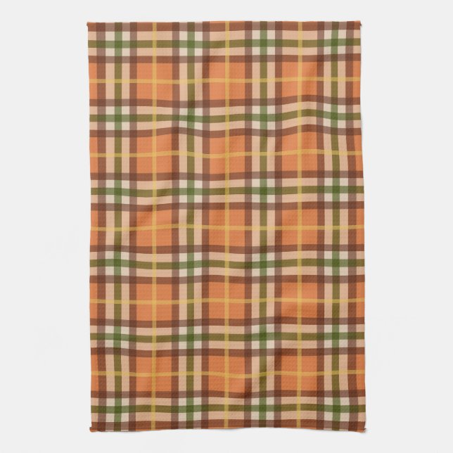 Autumn Plaid Pattern Tea Towel (Vertical)