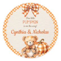 Autumn Plaid Teddy Bear Pumpkin Leaves