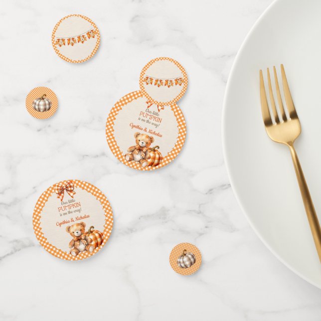 Autumn Plaid Teddy Bear Pumpkin Leaves Confetti (Group)