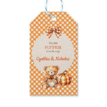 Autumn Plaid Teddy Bear Pumpkin Leaves