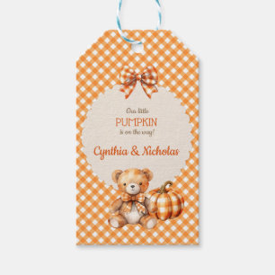 Autumn Plaid Teddy Bear Pumpkin Leaves Gift Tags