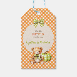 Autumn Plaid Teddy Bear Pumpkin Leaves Gift Tags