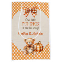 Autumn Plaid Teddy Bear Pumpkin Leaves