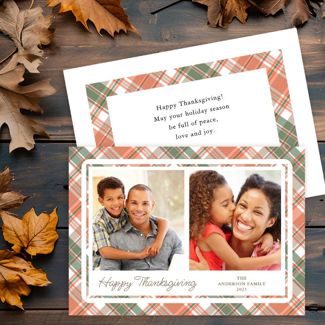 Autumn Plaid Thanksgiving 2 Photos Holiday Card (Creator Uploaded)