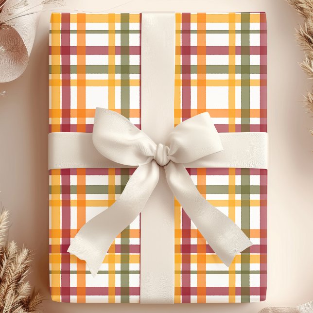 Autumn Plaid Watercolor Stripes Fall Pattern Wrapping Paper (Creator Uploaded)