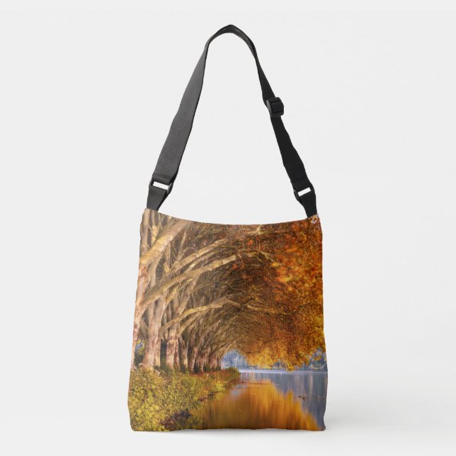 Autumn Plane Trees Over a Lake Crossbody Bag (Front)