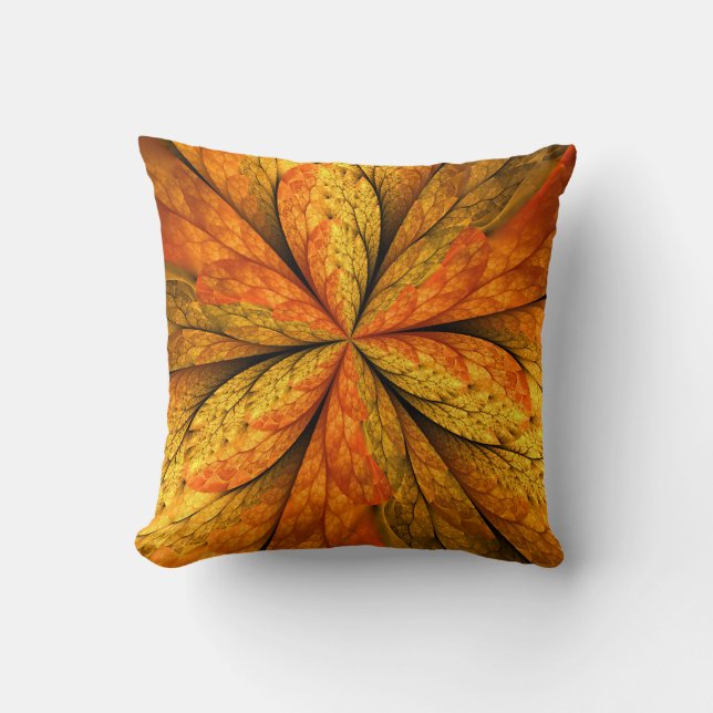 Autumn Plant, Modern Abstract Fractal Art Leaf Cushion (Front)