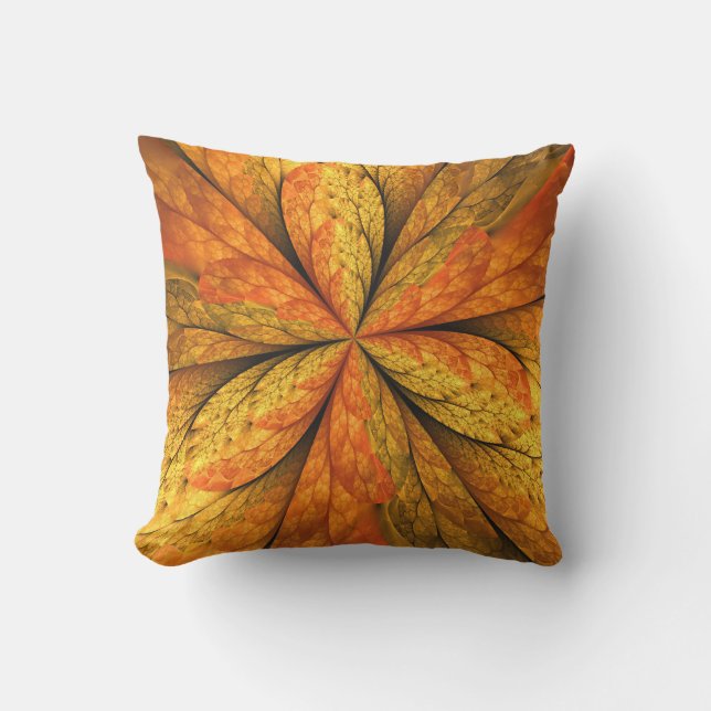Autumn Plant, Modern Abstract Fractal Art Leaf Cushion (Front)