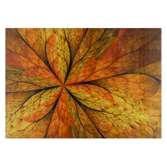 Autumn Plant, Modern Abstract Fractal Art Leaf Cutting Board (Front)