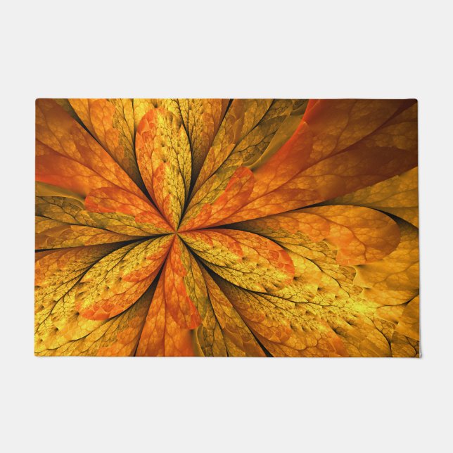 Autumn Plant, Modern Abstract Fractal Art Leaf Doormat (Front)