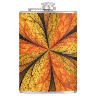 Autumn Plant, Modern Abstract Fractal Art Leaf Hip Flask