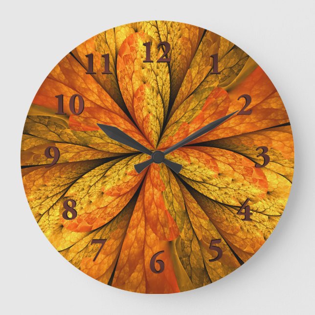 Autumn Plant, Modern Abstract Fractal Art Leaf Large Clock (Front)