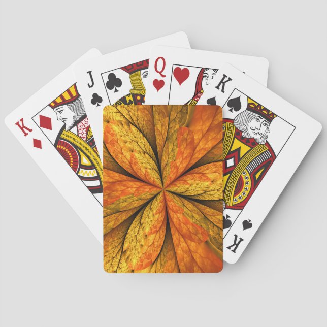 Autumn Plant, Modern Abstract Fractal Art Leaf Playing Cards (Back)