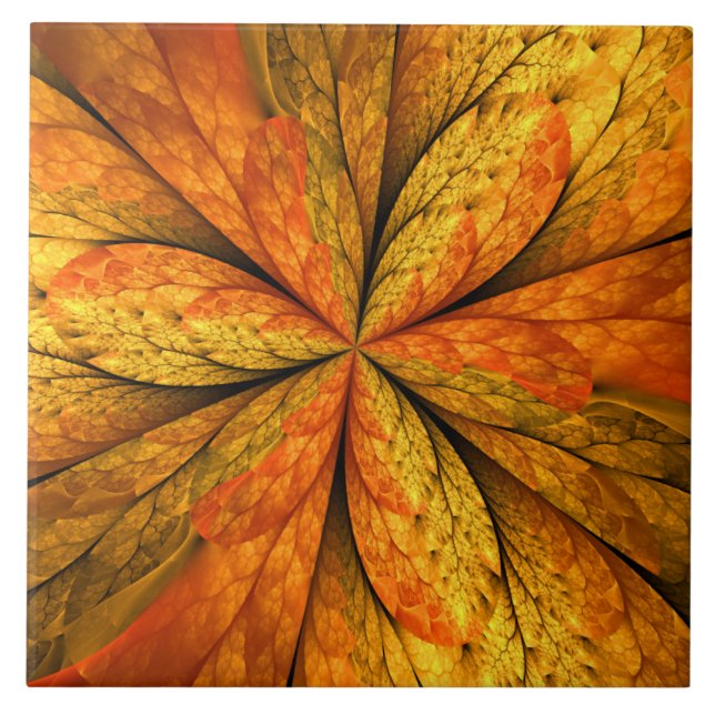Autumn Plant, Modern Abstract Fractal Art Leaf Tile (Front)