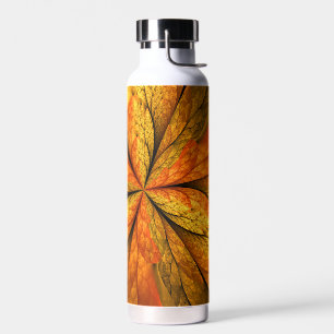 Autumn Plant, Modern Abstract Fractal Art Leaf Water Bottle