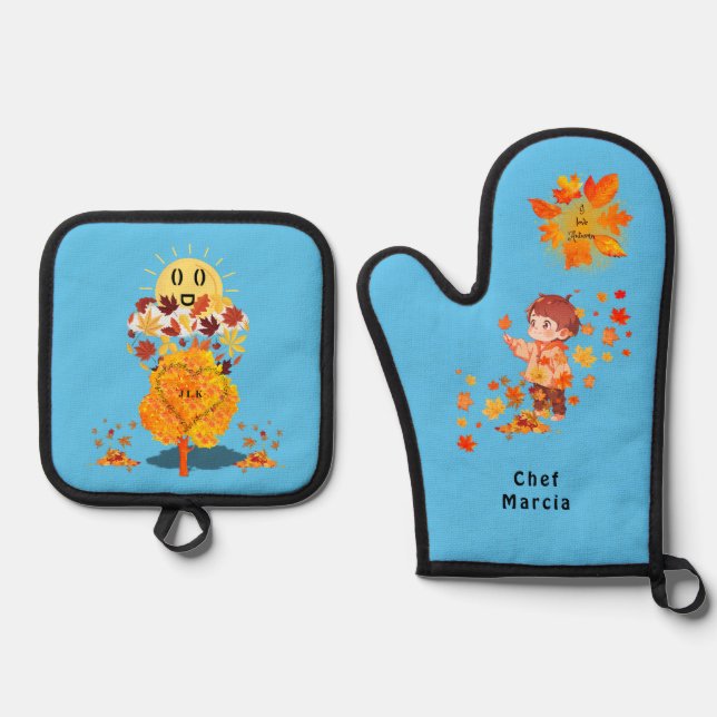 Autumn Play  Oven Mitt & Pot Holder Set (Front)