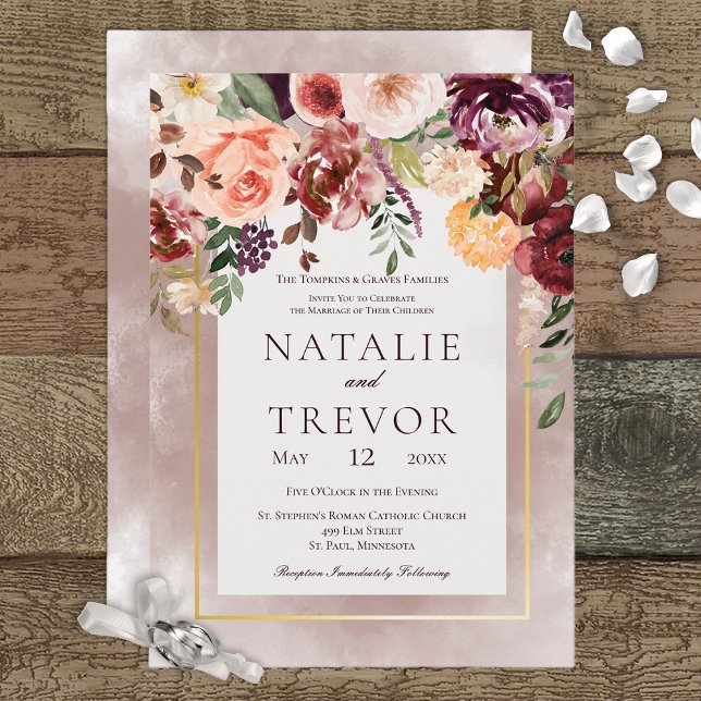 Autumn Plum Floral Bouquet Wedding Invitation (Creator Uploaded)