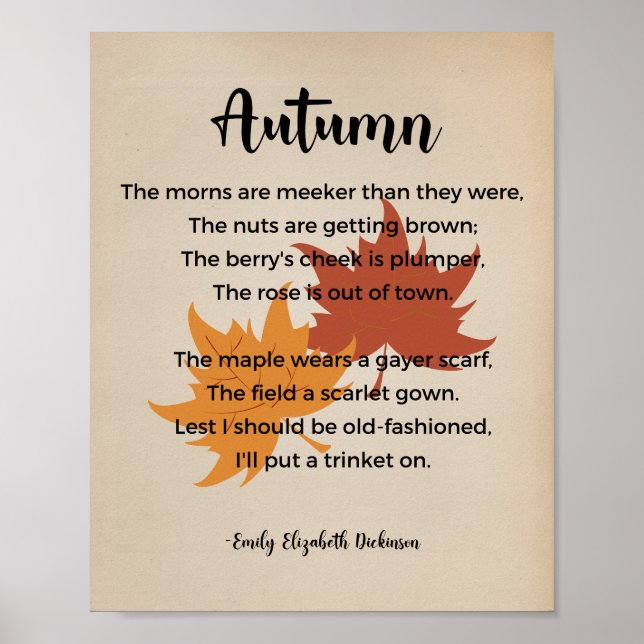Autumn Poem by Emily Elizabeth Dickinson Vintage Poster (Front)
