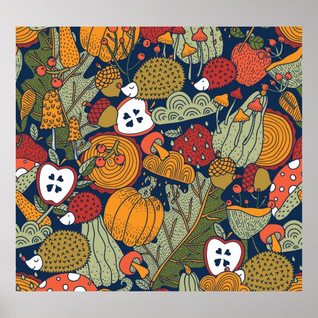 Autumn, polka dots, vintage, seamless pattern. poster (Front)